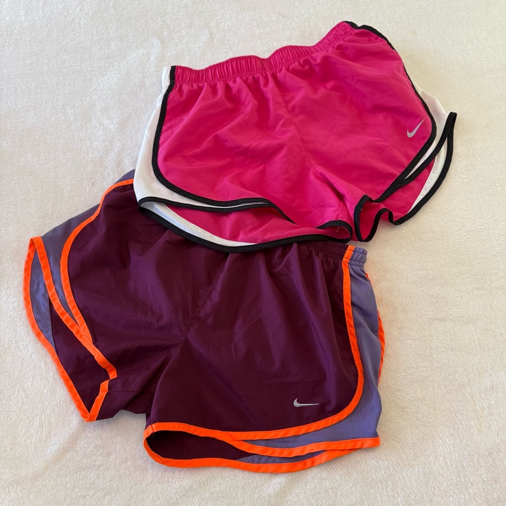 Nike Women's Athletic Shorts - Pink and Purple with Orange Trim